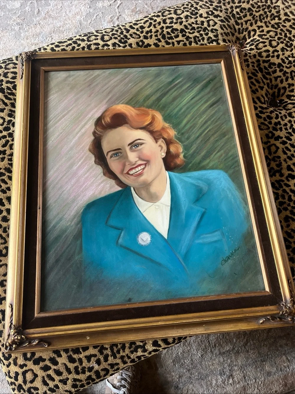 Vintage Mid Century Original Portrait Woman Signed Donna Oil/Pastel Framed 20x24